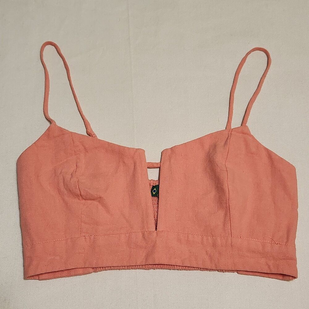 Vintage Farm Rio Peach Coral linen blend Crop Top festival Bralette tank XS Y2K